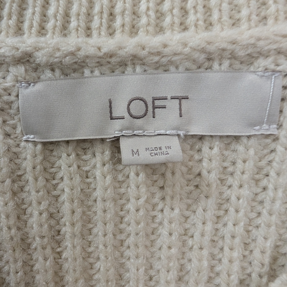 LOFT Ivory V-Neck Sweater with Embellished Detail - Picture 2 of 6